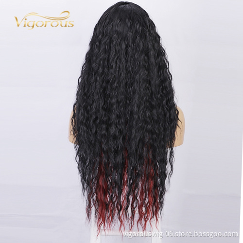 Highlight Long Kinky Curly Manufacturers High Temperature Long Lace Frontal Wigs Synthetic Hair Black Women